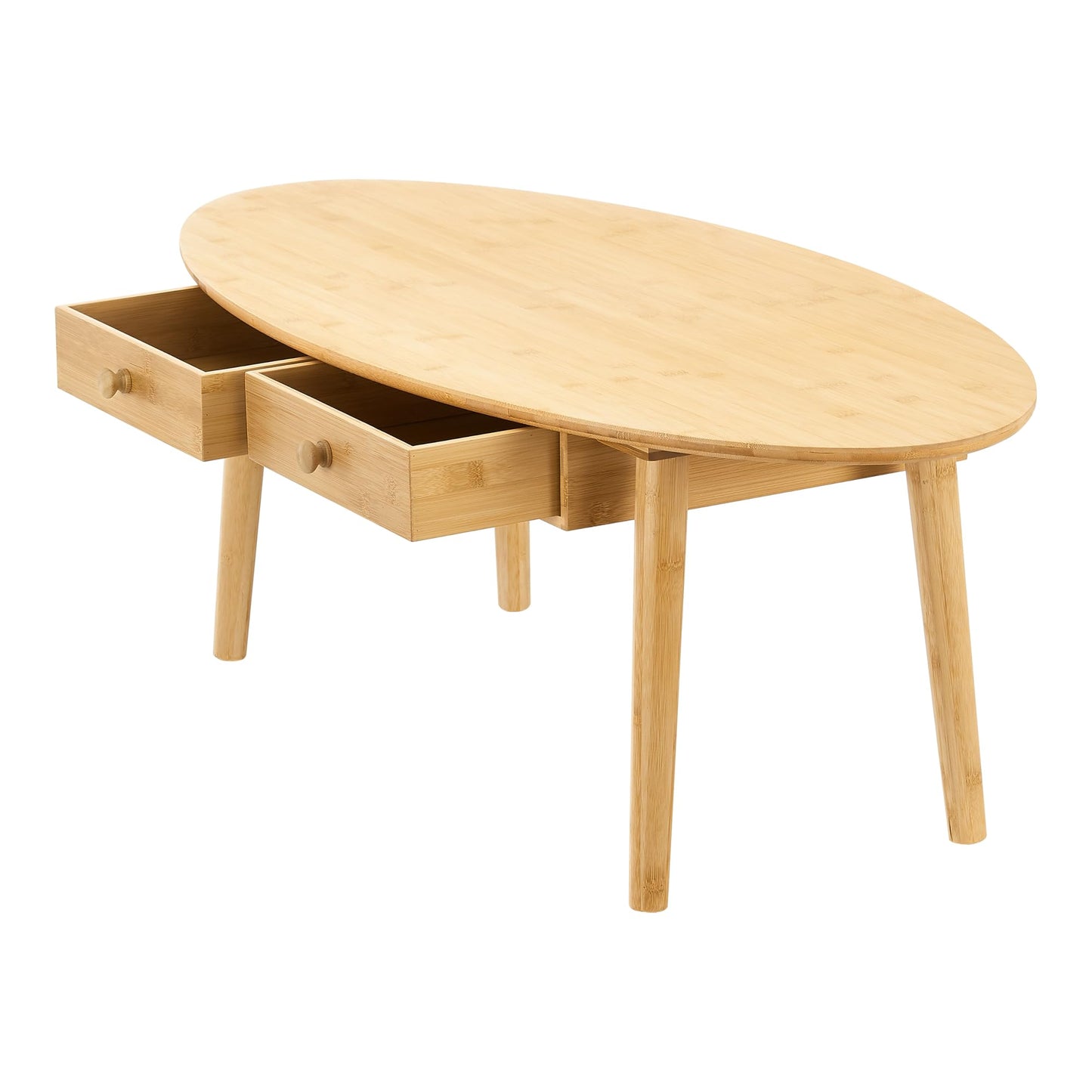 Stolik kawowy owalny z szufladami 100x48 - owalny stolik z 2 szufladami w naturalnym kolorze 100cm