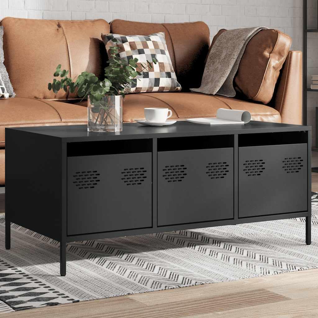 Industrialny metalowy stolik kawowy, czarny, stal, 101,5x50x43,5 cm - stolik z metalu, skandynawski styl