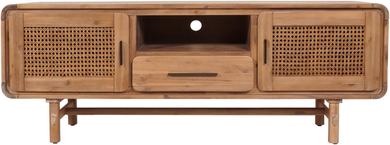 Szafka RTV z Rattanem i Drewna Akacjowego – 160x45x60 cm, Szafka pod telewizor z akacji 160cm
