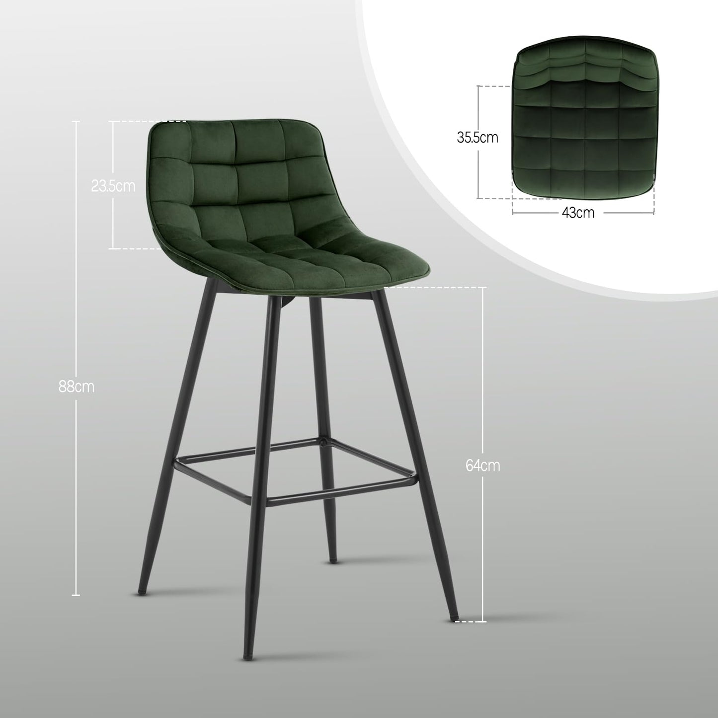 Welurowe hokery butelkowa zieleń 2 szt. - Designerskie, aksamitna tkanina, z podnóżkiem