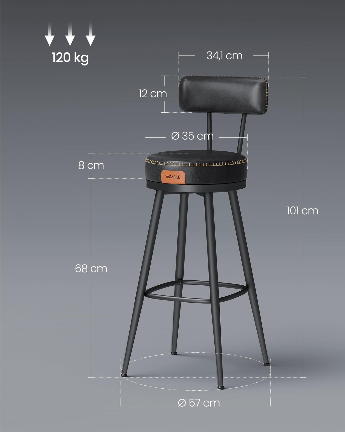 Hokery barowe czarne 2 szt. - Obrotowe hokery Mid-Century, imitacja skóry, wys. 76 cm, atramentowy czarny