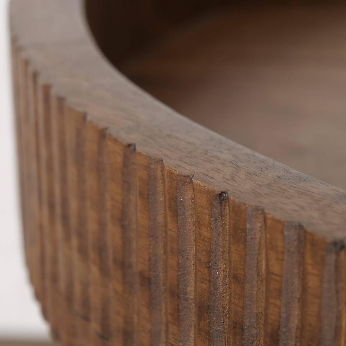 Designerski stolik kawowy z drewna mango, okrągły, 60x45 cm, brązowy - minimalistyczny brązowy stolik kawowy