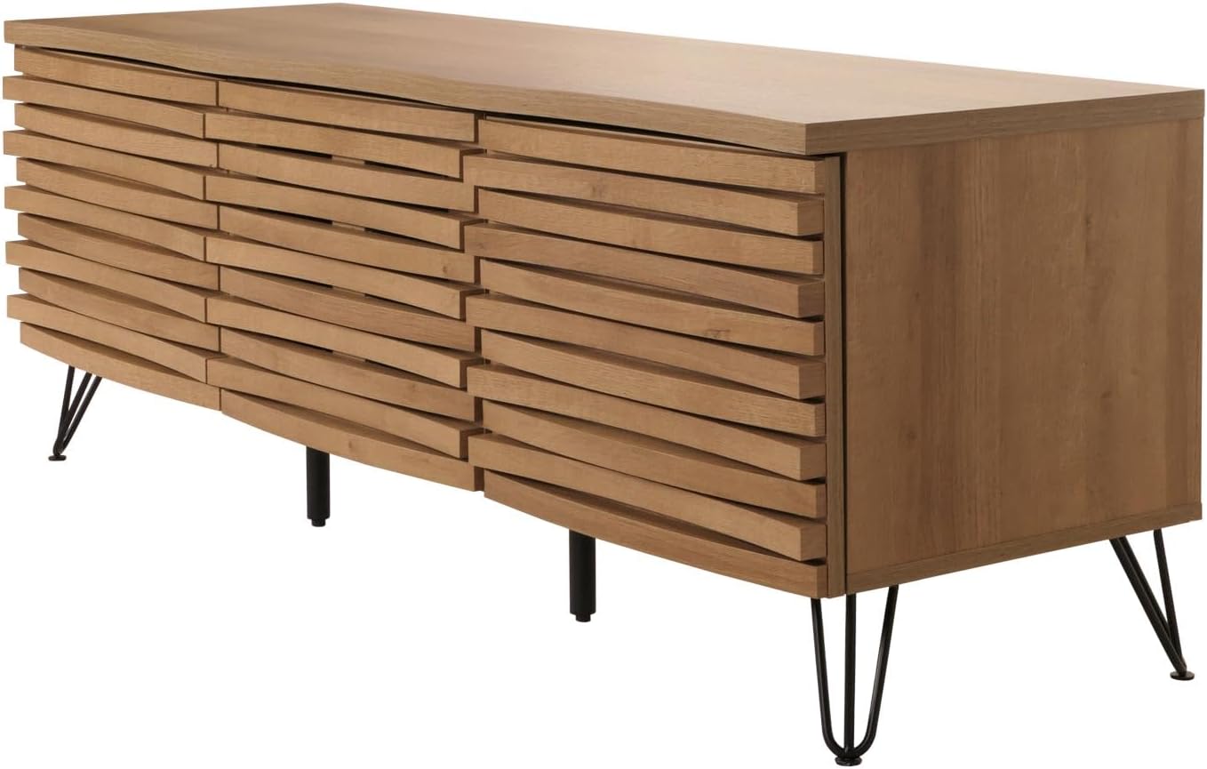 Szafka RTV z Drewna Mango i Metalem – Szafka pod telewizor z trzema drzwiczkami 140cm