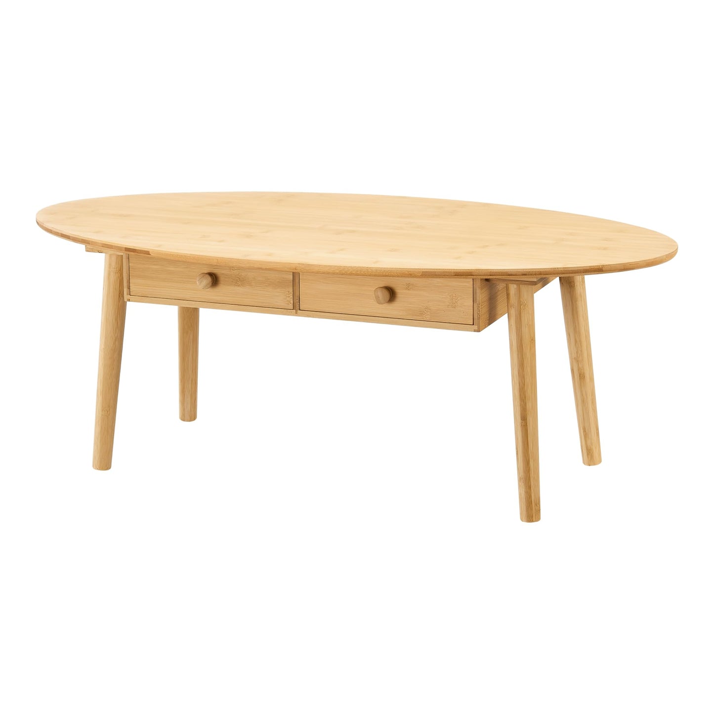 Stolik kawowy owalny z szufladami 100x48 - owalny stolik z 2 szufladami w naturalnym kolorze 100cm