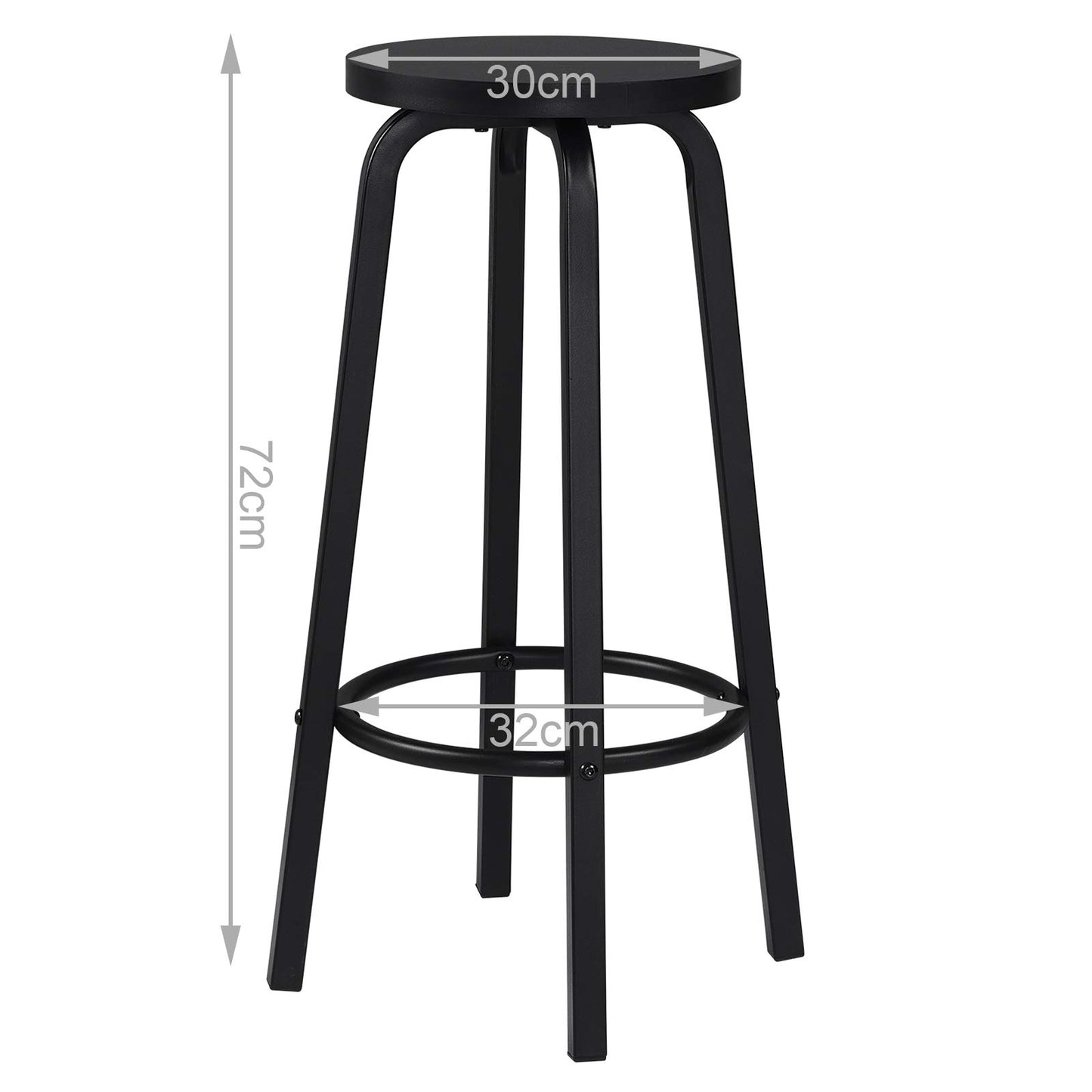 Zestaw 2 stołków barowych z okrągłym siedziskiem – krzesła barowe z płyty MDF i metalu, czarne, 30x71 cm