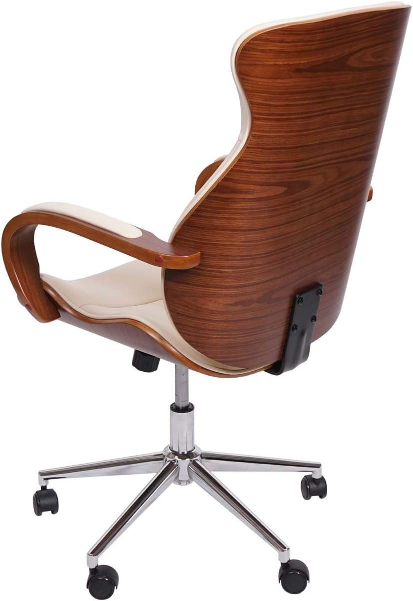 Krzesło biurowe, krzesło obrotowe, krzesło szefa, imitacja drewna łukowego, kolor kremowy