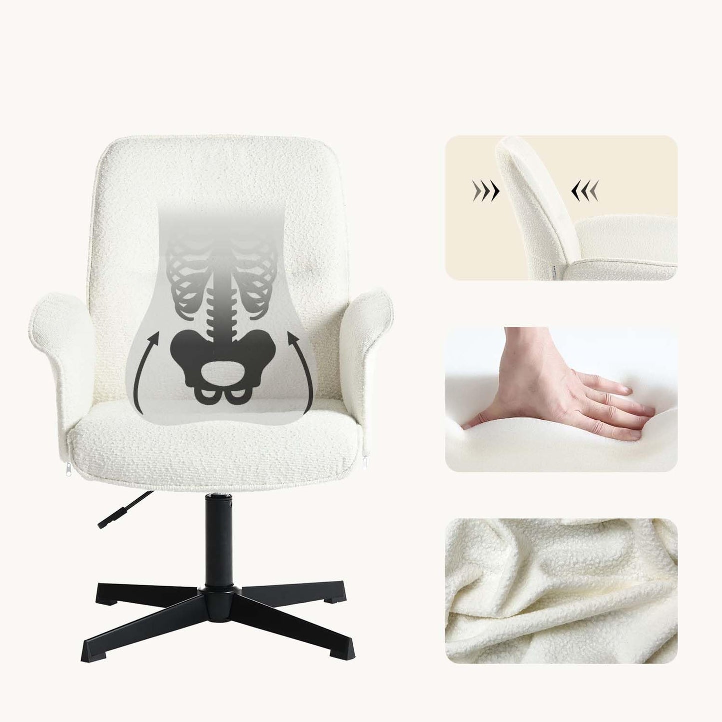 Krzesło biurowe z tkaniny boucle – ergonomiczne, obrotowe, z regulacją wysokości i podłokietnikiem,66 x 63 x 82-94 cm