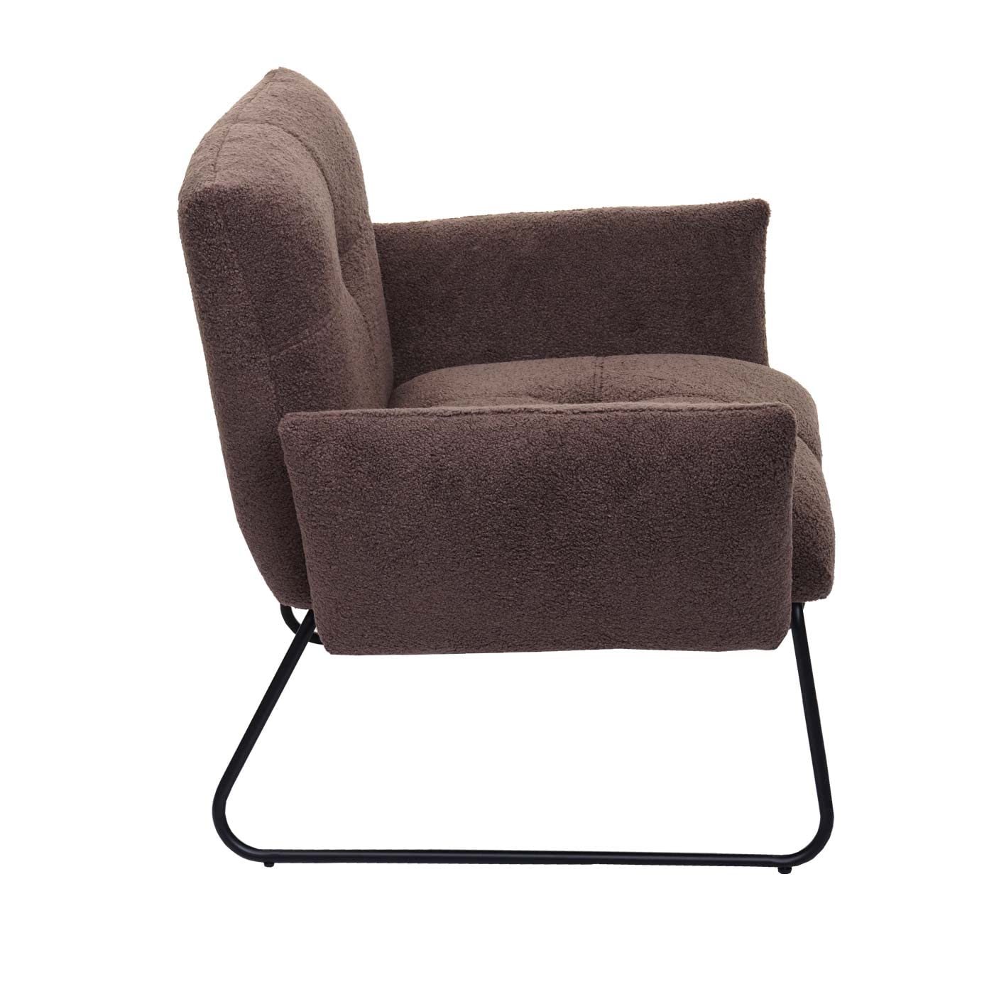 Nowoczesny fotel z uszami, styl vintage, tapicerowany sztruksem, brązowy, z metalowymi nogami – fotel koktajlowy
