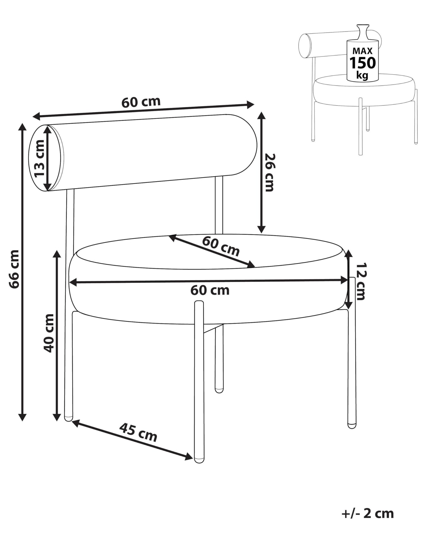 Fotel bez podłokietników Boucle – Okrągłe siedzisko i oparcie, biały, retro styl - nowoczesny fotel metalowo-materiałowy