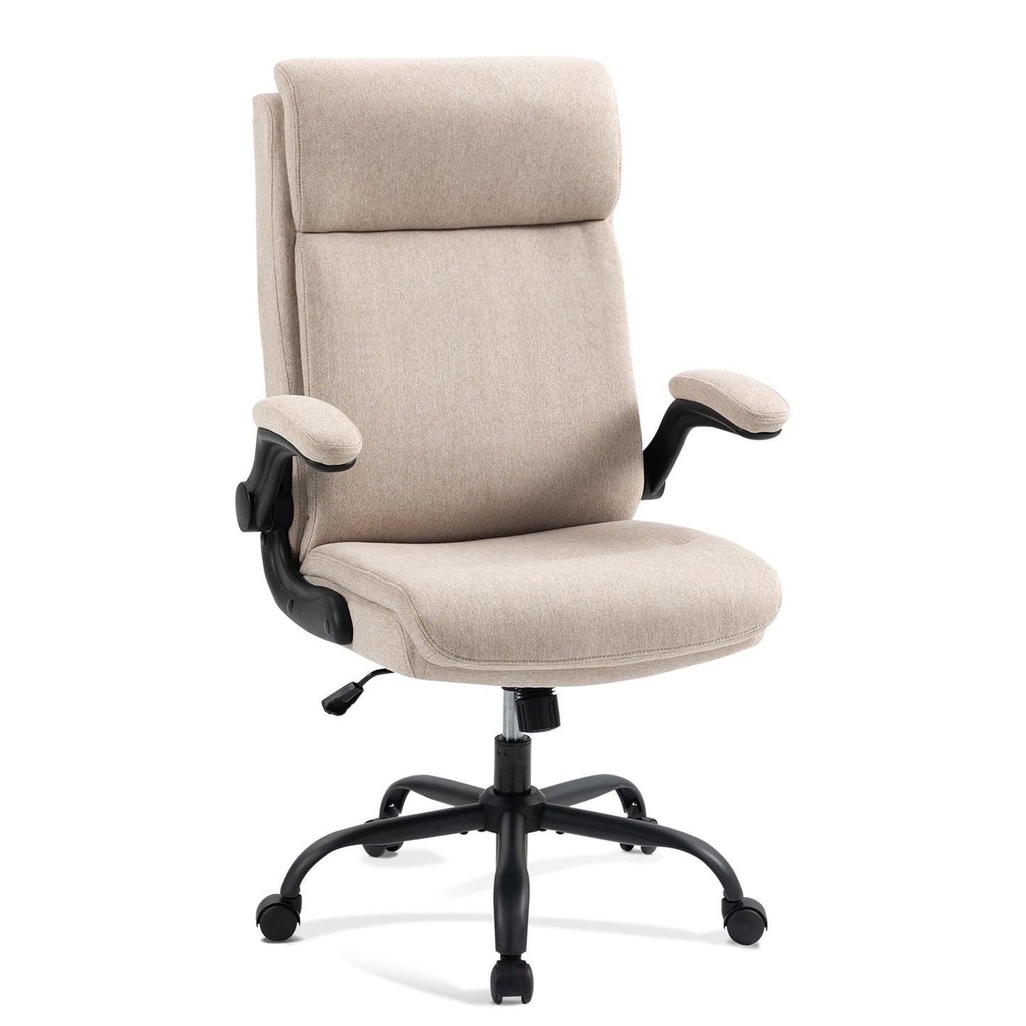 Ergonomiczne krzesło biurowe – krzesło do biurka z oparciem, składane podłokietniki, wysokie oparcie, regulacja wysokości, funkcja przechylania (beżowe)