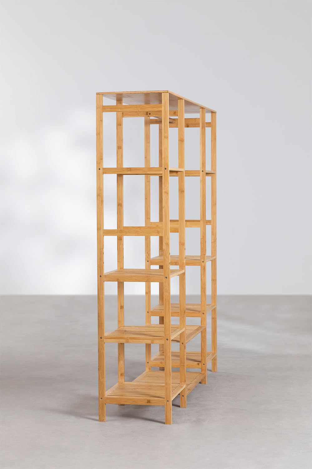 Otwarta szafa z półkami z drewna bambusowego – 175 cm, nowoczesna i funkcjonalna szafa do sypialni