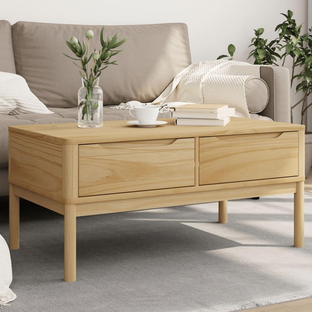 Stolik kawowy minimalistyczny, drewno sosnowe, naturalny brąz, 99x55,5x45 cm - prosty, drewniany stolik kawowy 100cm