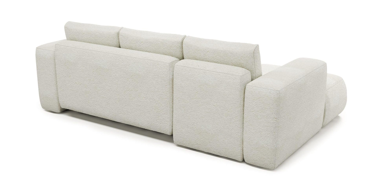 Jasna, kremowa sofa narożna w kształcie litery L z prawej strony – sofa z funkcją spania ze skrzynią na pościel