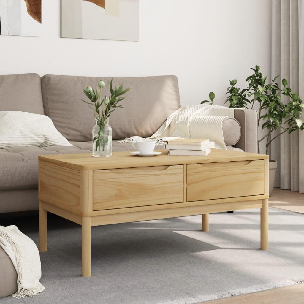 Stolik kawowy minimalistyczny, drewno sosnowe, naturalny brąz, 99x55,5x45 cm - prosty, drewniany stolik kawowy 100cm