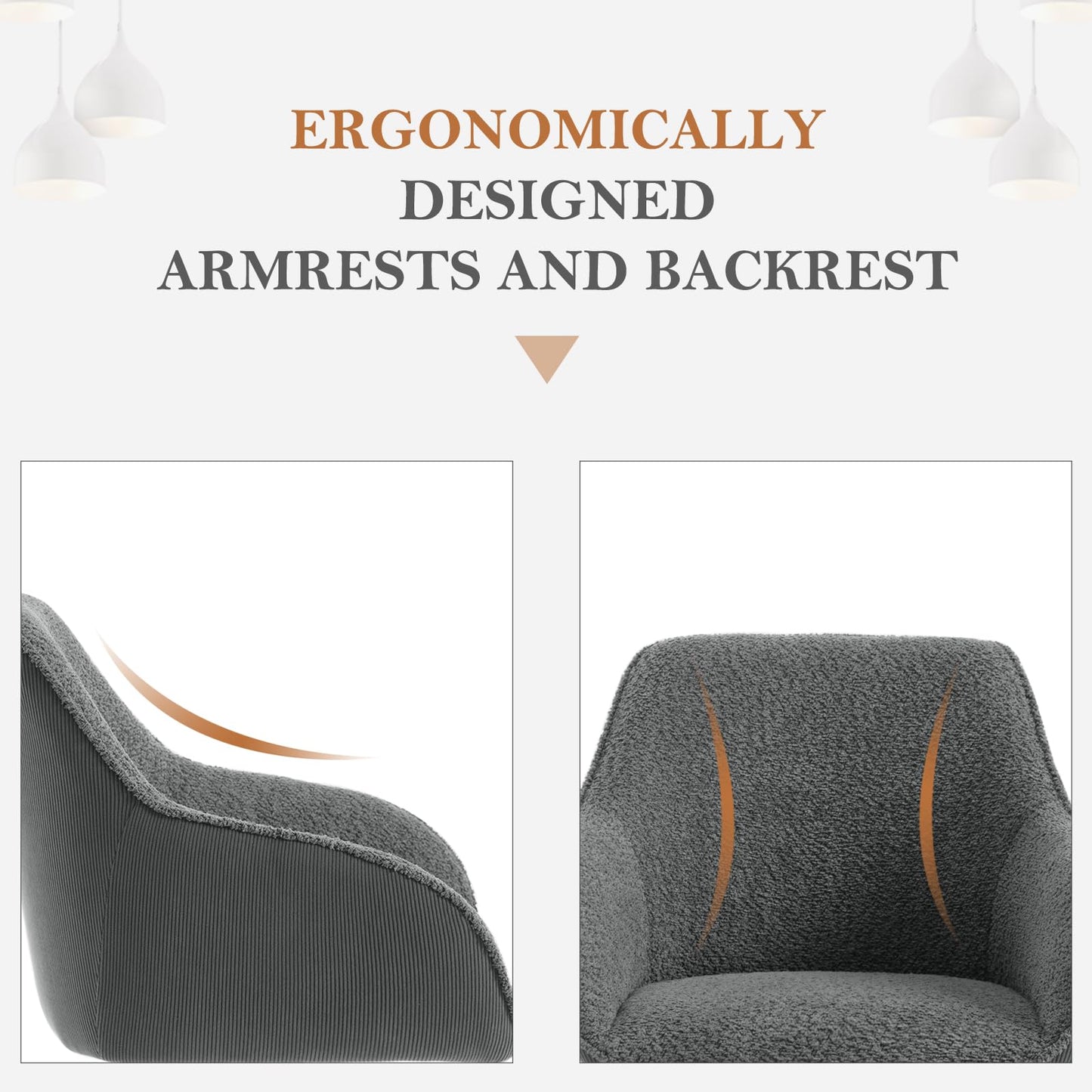 Obrotowe Krzesło do Jadalni Ergonomiczne, Fotel z Podłokietnikami, Metalowe Nogi, Ciemnoszary - Komfortowe Krzesło Kuchenne