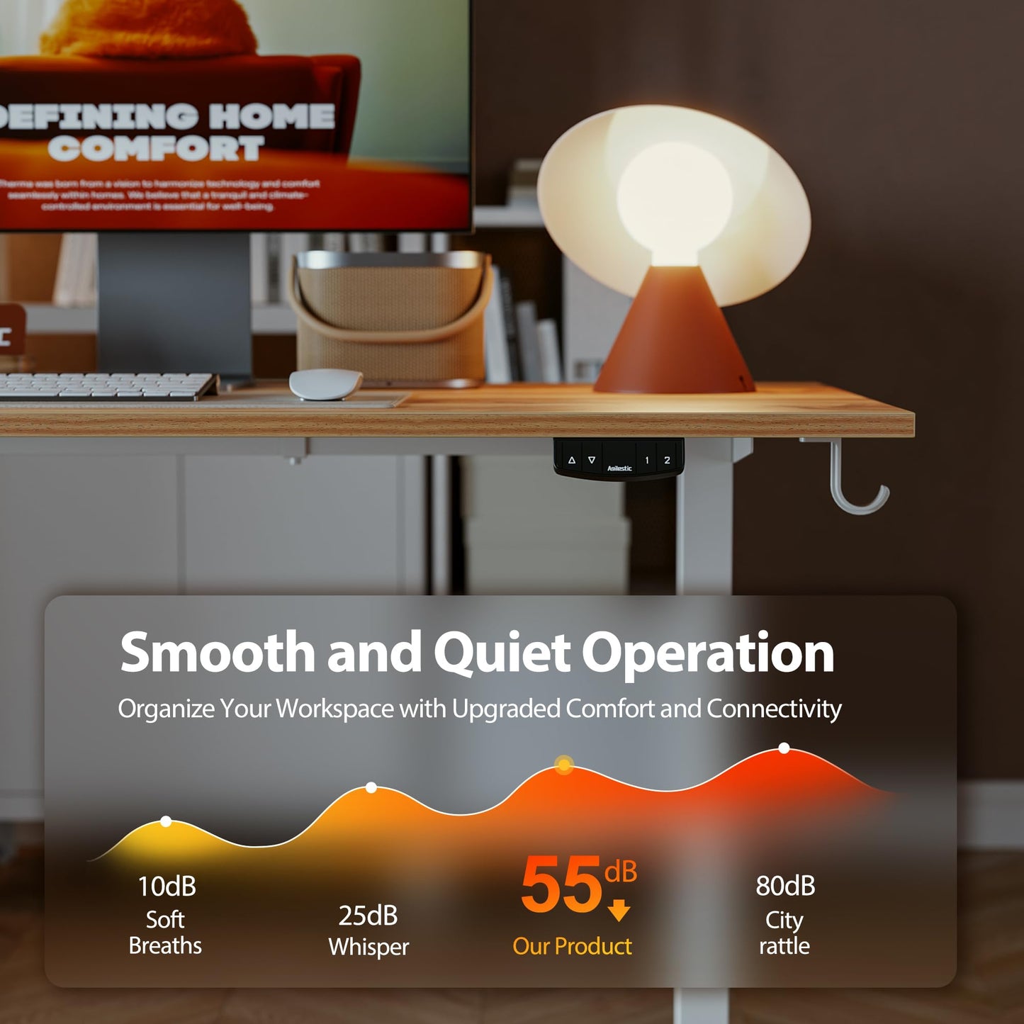 Biurko elektryczne do pracy na stojąco i siedząco – 120 x 60 cm, jasnobrązowe, z panelem sterowania, funkcjami pamięci i systemem antykolizyjnym