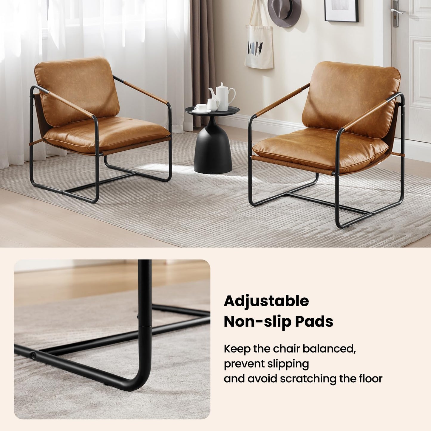 Fotel tapicerowany vintage z metalową ramą, jasnobrązowy, do telewizji, czytania i relaksu – fotel wypoczynkowy