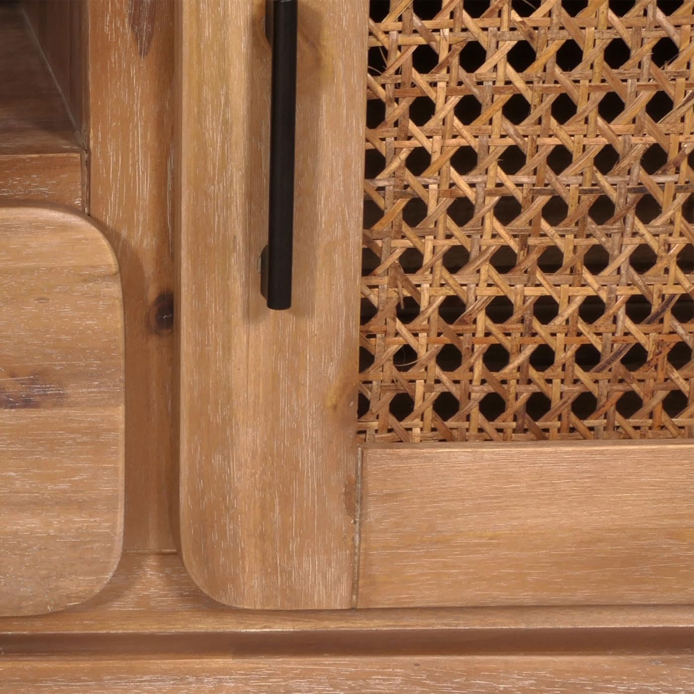 Szafka RTV z Rattanem i Drewna Akacjowego – 160x45x60 cm, Szafka pod telewizor z akacji 160cm