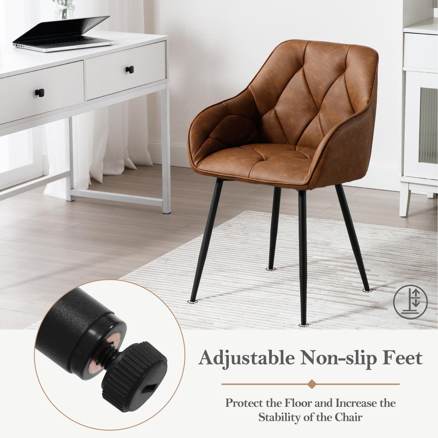 Krzesło Vintage do Jadalni, Kuchni, Salonu - Tapicerowane Fotel z Podłokietnikami, Brązowa Sztuczna Skóra, Metalowe Nogi