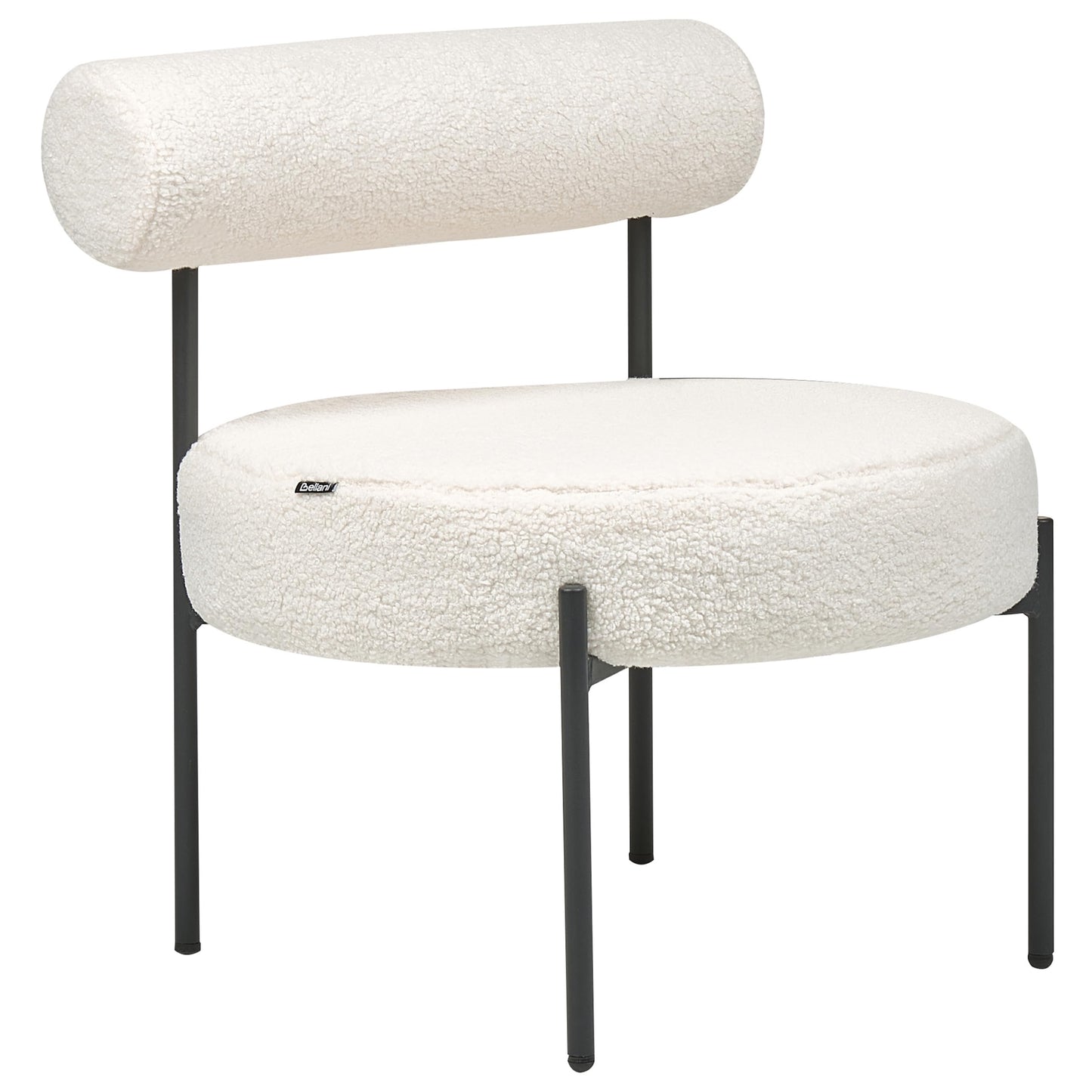 Fotel bez podłokietników Boucle – Okrągłe siedzisko i oparcie, biały, retro styl - nowoczesny fotel metalowo-materiałowy