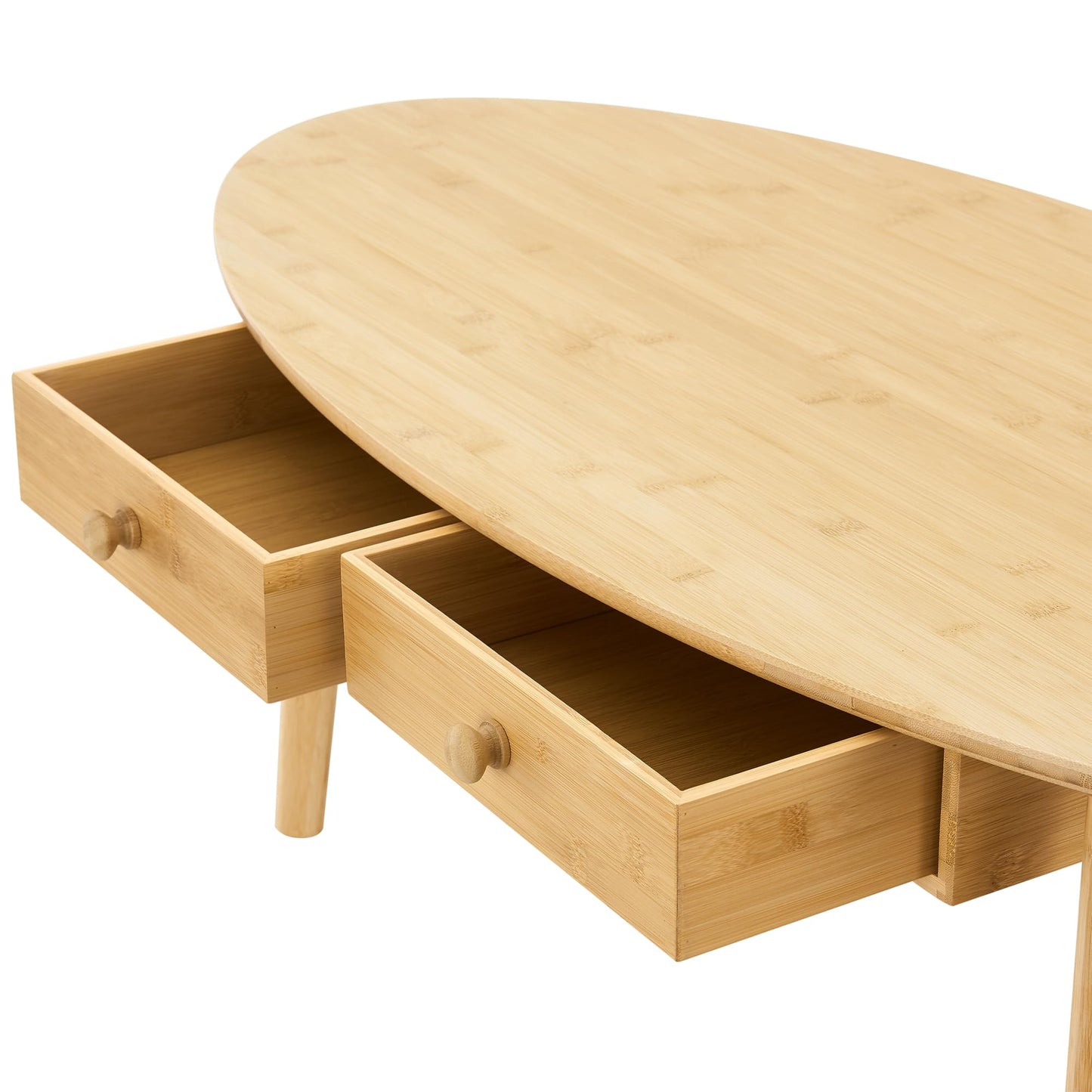 Stolik kawowy owalny z szufladami 100x48 - owalny stolik z 2 szufladami w naturalnym kolorze 100cm