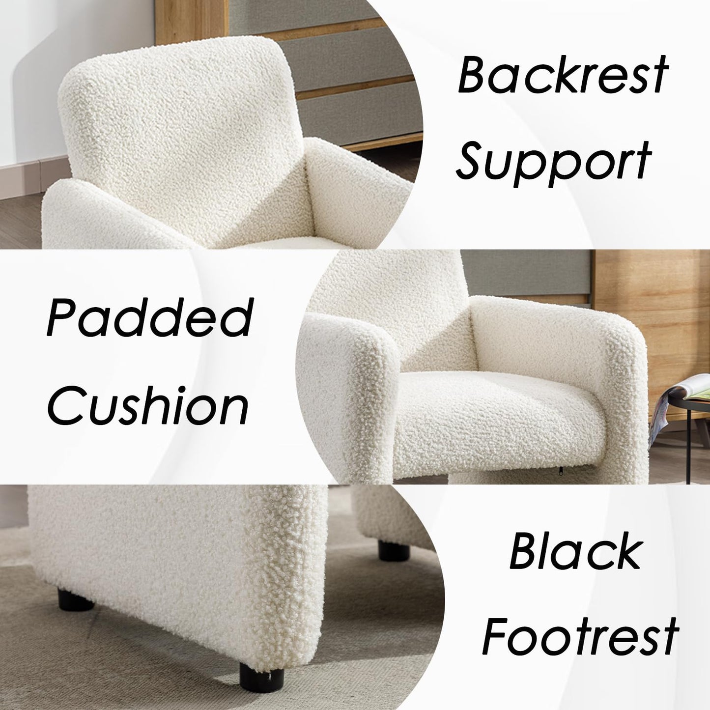Nowoczesne 1-osobowe krzesło lounge z futra syntetycznego – wypoczynek, sofa do sypialni i salonu (Białe)