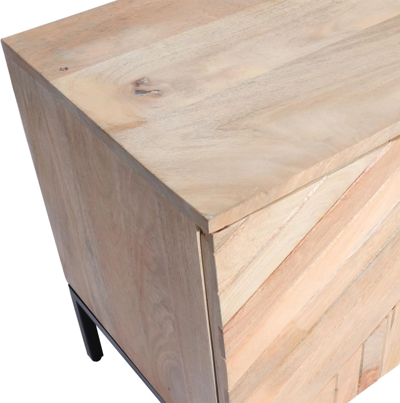 Szafka RTV Mendler L95 z Drewna Mango i Metalowymi Nóżkami – 56x145x43 cm, Naturalna Komoda 145cm