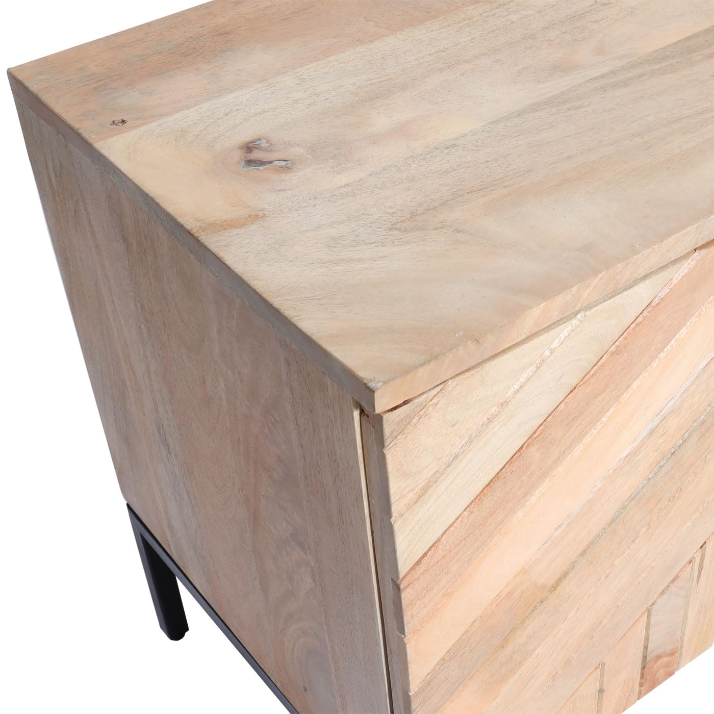 Szafka RTV Mendler L95 z Drewna Mango i Metalowymi Nóżkami – 56x145x43 cm, Naturalna Komoda 145cm