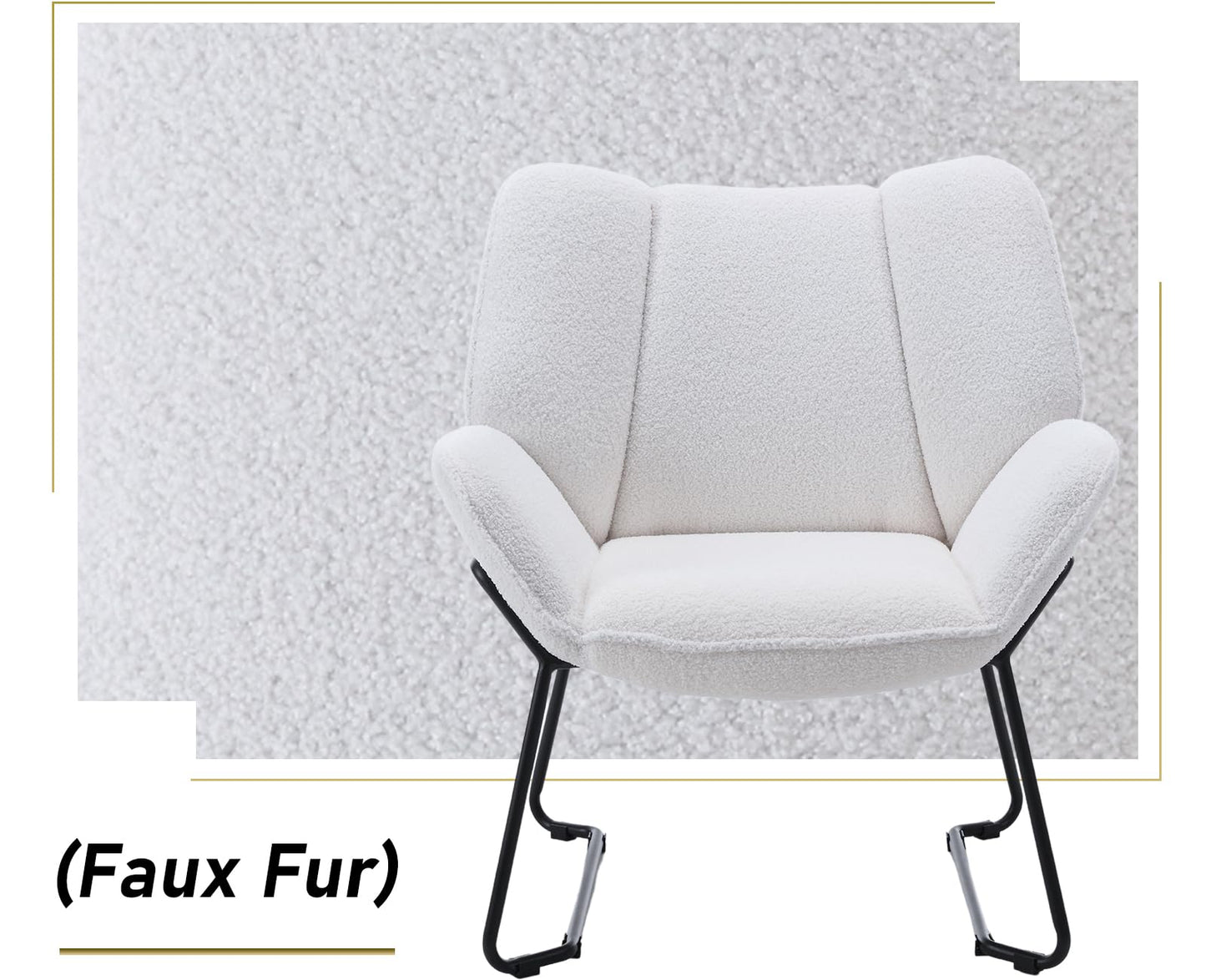 Nowoczesny fotel akcentujący ze sztucznego futra – tapicerowany fotel do salonu z metalowymi nogami (biały)