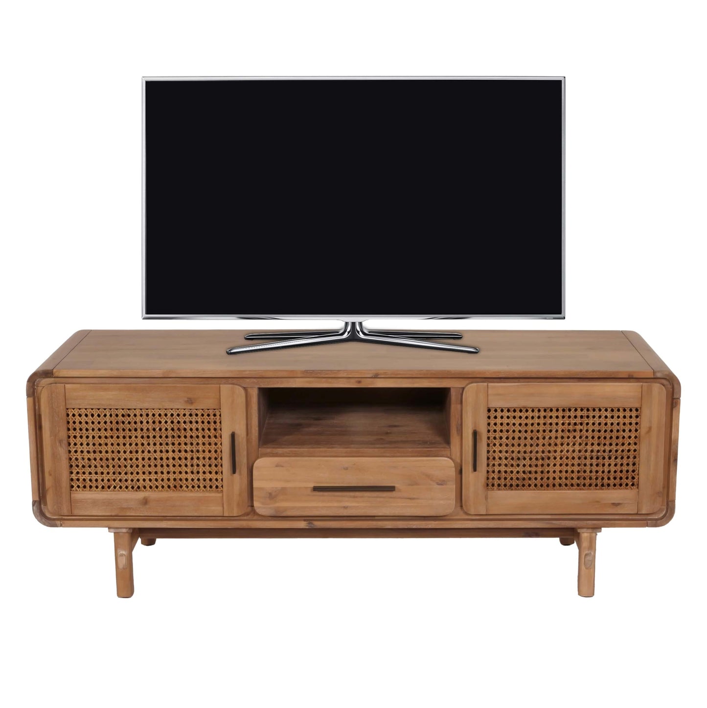 Szafka RTV z Rattanem i Drewna Akacjowego – 160x45x60 cm, Szafka pod telewizor z akacji 160cm
