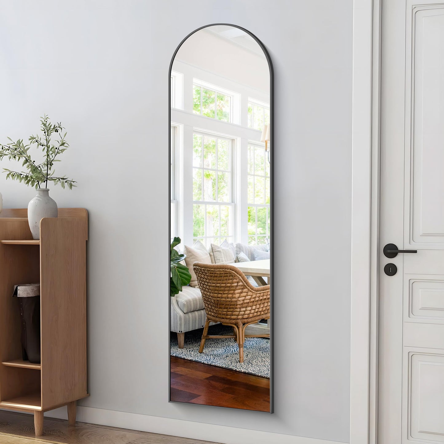 COFENY Lustro na łukowatej podstawie, duże lustro ścienne z aluminiową ramą 40 x 150 cm, wiszące lub wiszące lustro do salonu, sypialni, przedpokoju, czarne