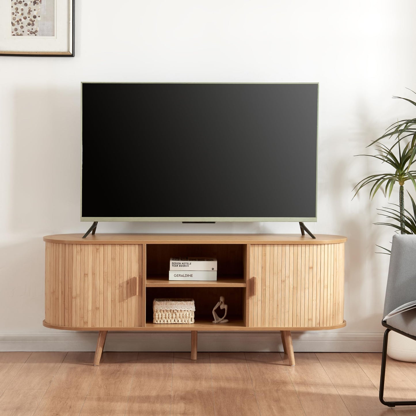 Komoda z 2 szklanymi drzwiami, 3 szufladami – nowoczesna komoda do salonu, jadalni, korytarza, 140x40x56 cm