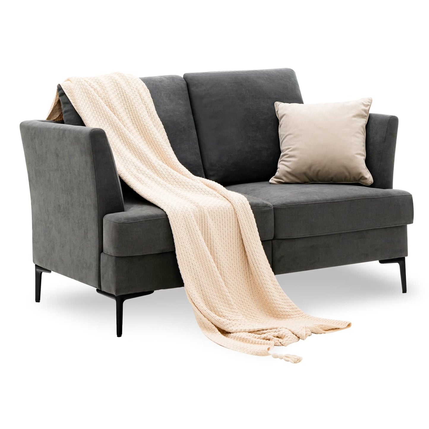 Szara 2-osobowa sofa, tapicerowana, nowoczesna, dla 2-3 osób do salonu i sypialni