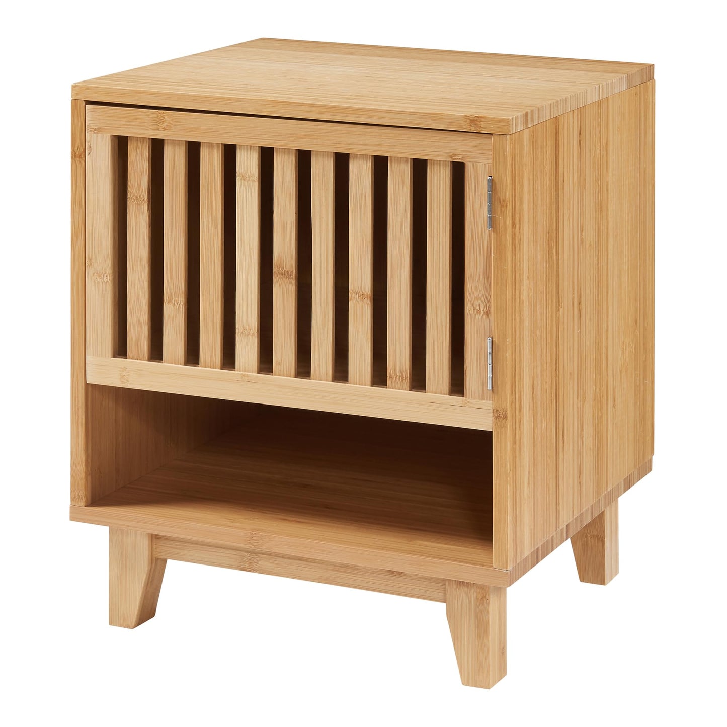 Stolik nocny z dekoracyjnymi drzwiami, bambusowy, 50x42x39 cm – elegancki stolik pomocniczy do sypialni i salonu