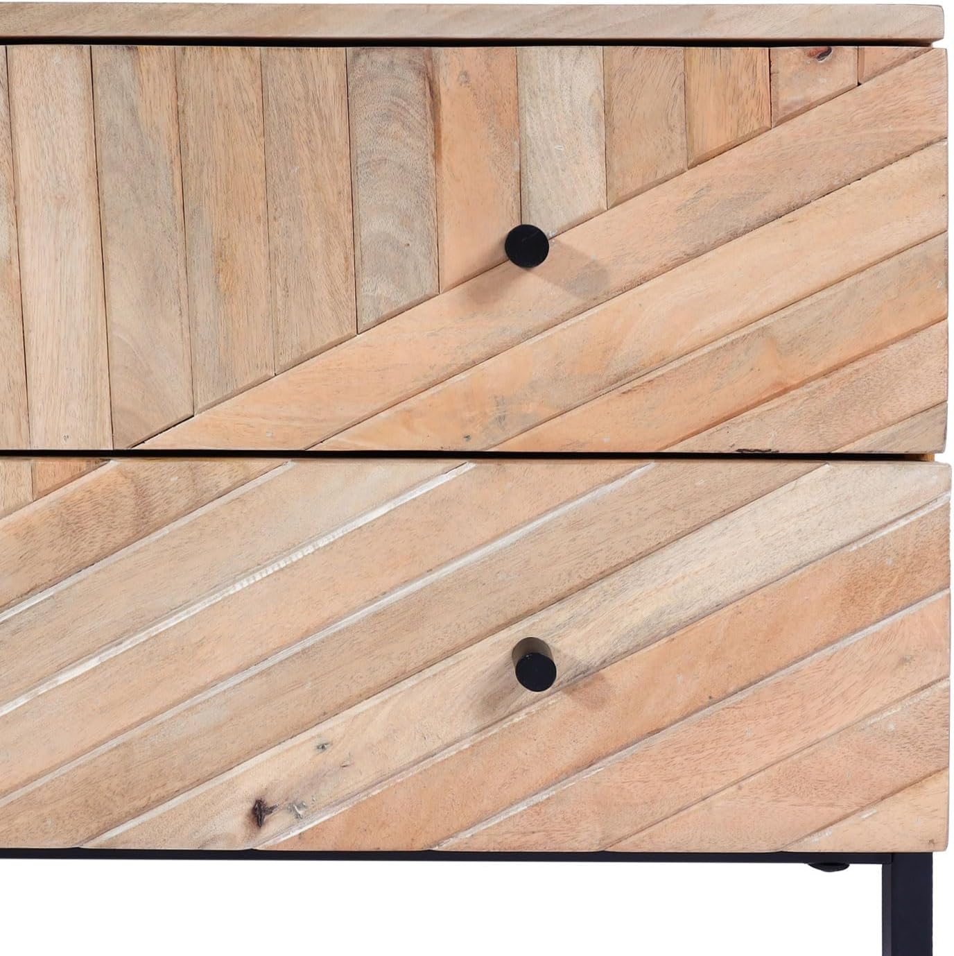 Szafka RTV Mendler L95 z Drewna Mango i Metalowymi Nóżkami – 56x145x43 cm, Naturalna Komoda 145cm