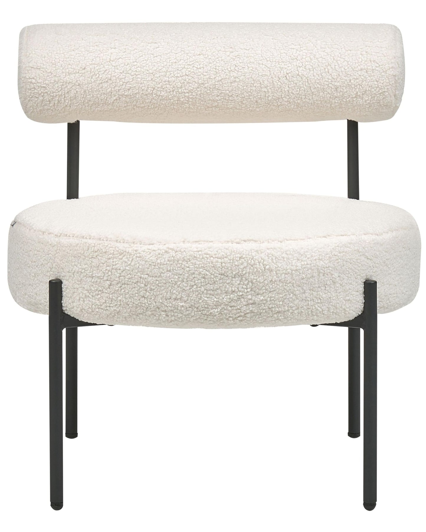 Fotel bez podłokietników Boucle – Okrągłe siedzisko i oparcie, biały, retro styl - nowoczesny fotel metalowo-materiałowy