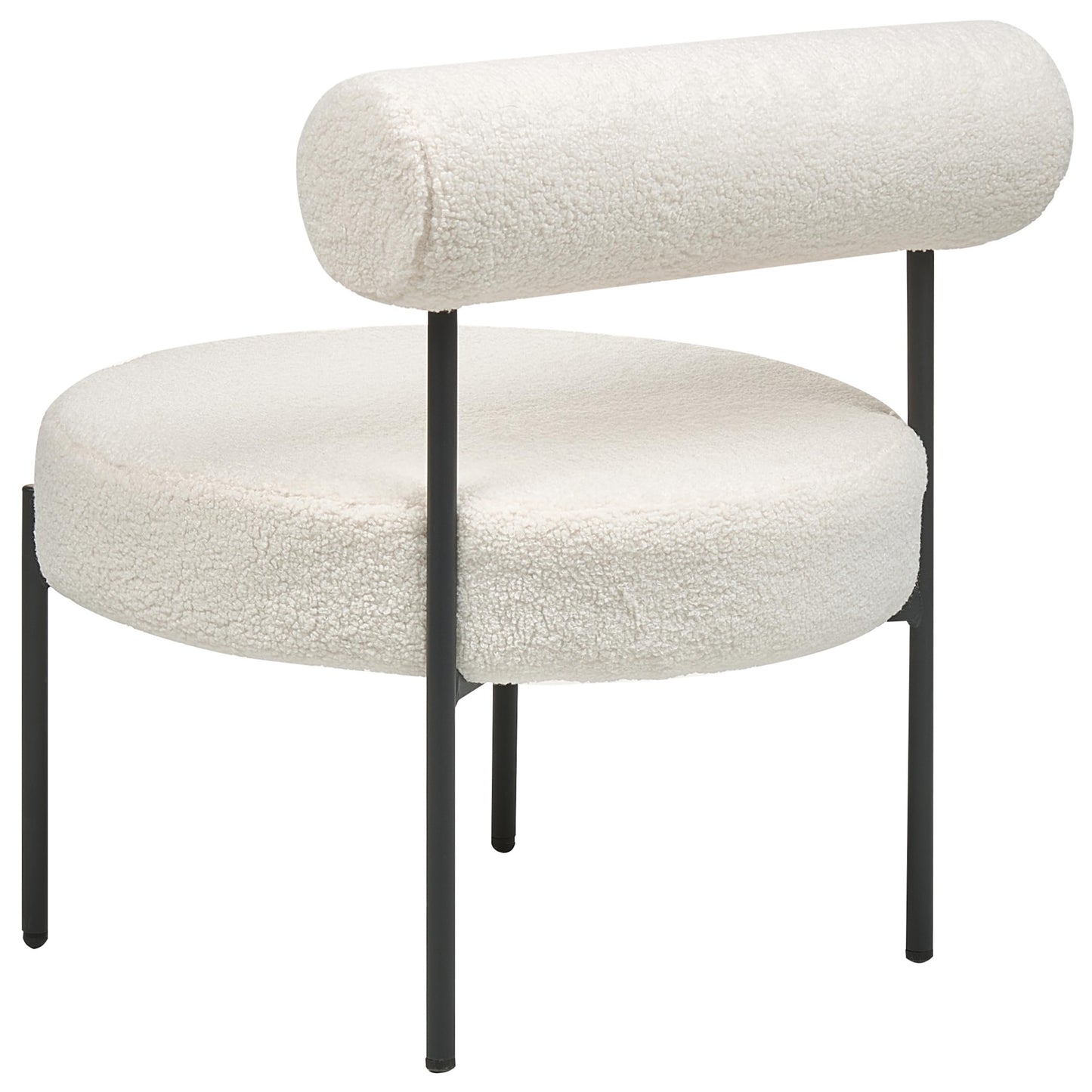 Fotel bez podłokietników Boucle – Okrągłe siedzisko i oparcie, biały, retro styl - nowoczesny fotel metalowo-materiałowy