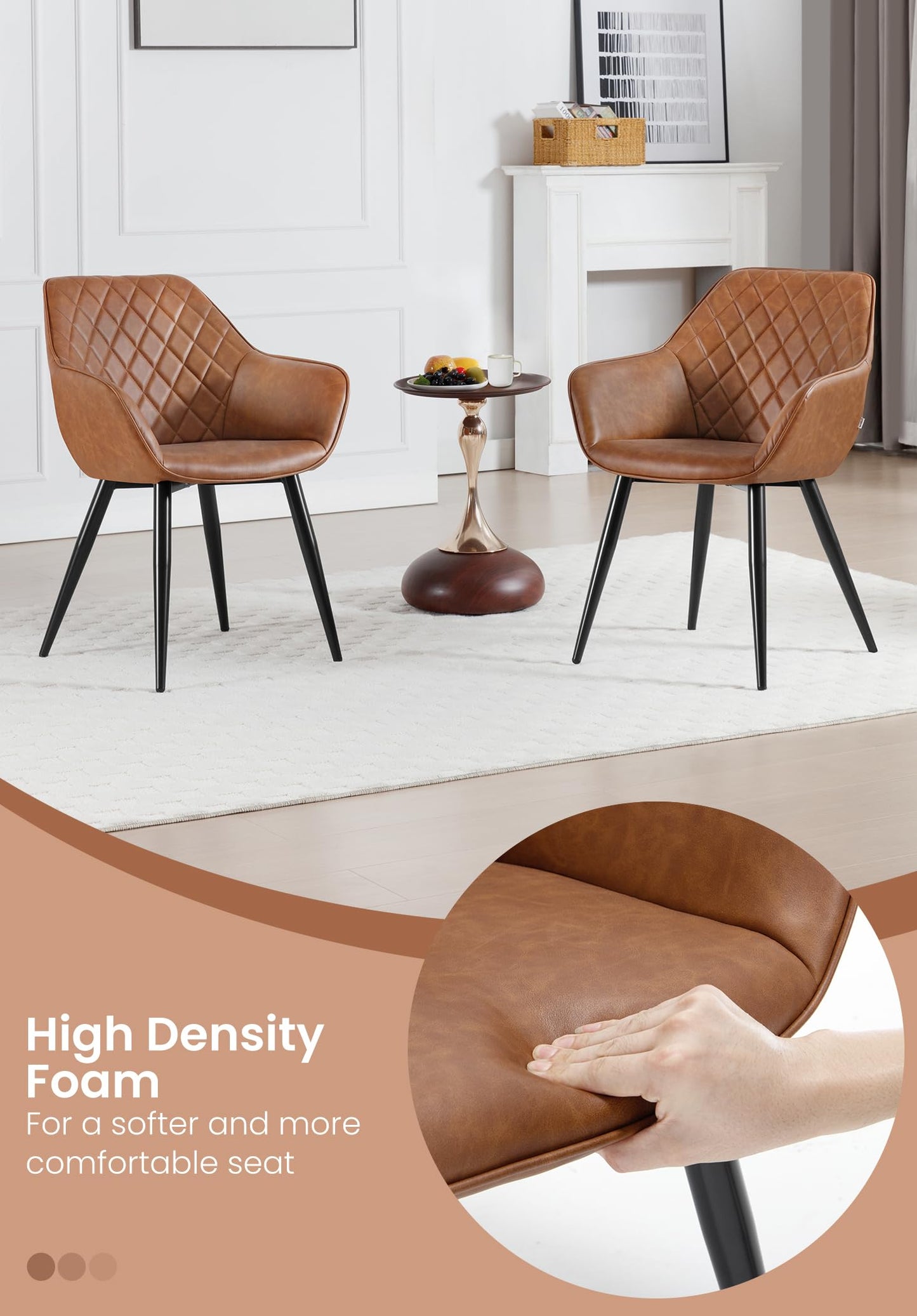 Krzesło do Jadalni Tapicerowane Sztuczną Skórą, Design Materiałowy, Metalowe Nogi, Brązowe - Stylowe Krzesło do Salonu