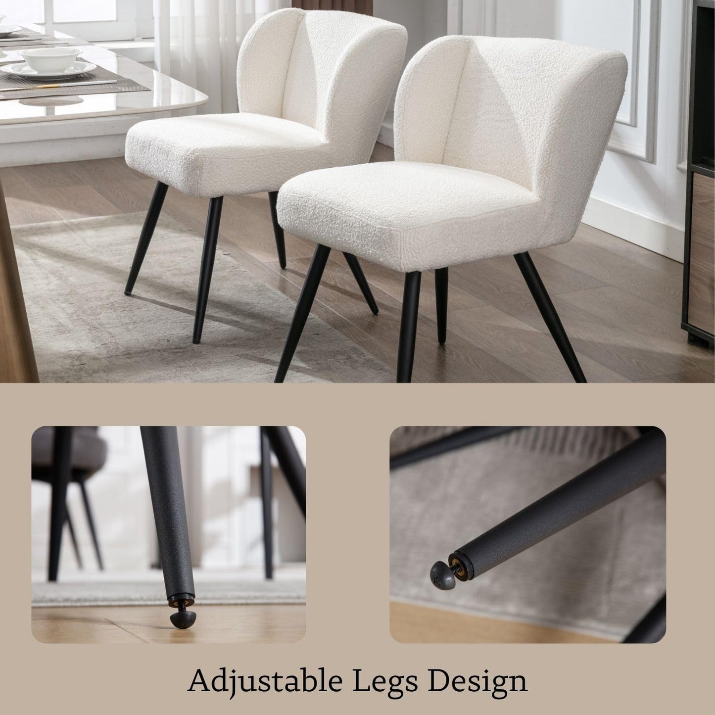 Zestaw 4 krzeseł do jadalni, ze sztucznego futra, tapicerowane, nowoczesne krzesła do salonu, białe