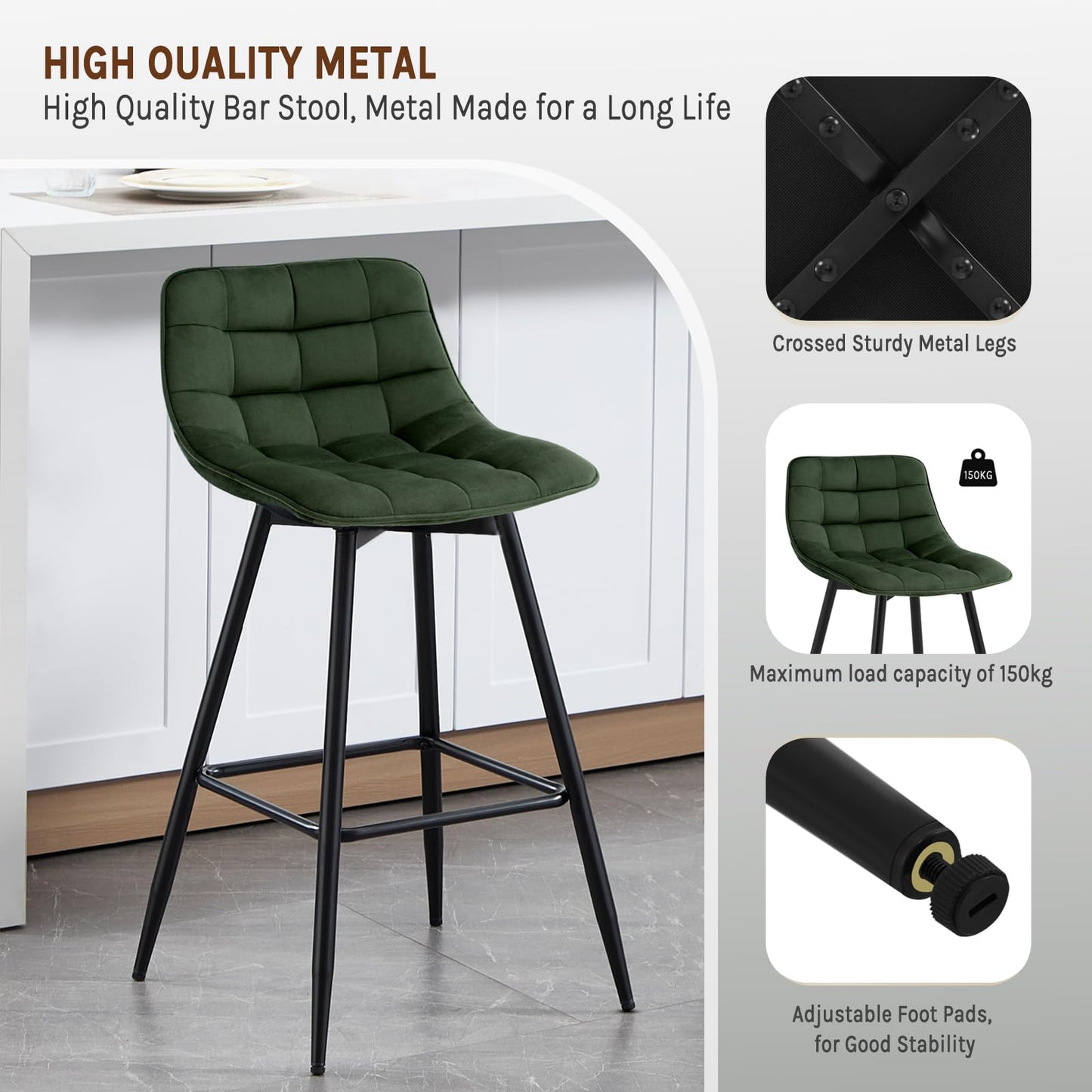 Welurowe hokery butelkowa zieleń 2 szt. - Designerskie, aksamitna tkanina, z podnóżkiem