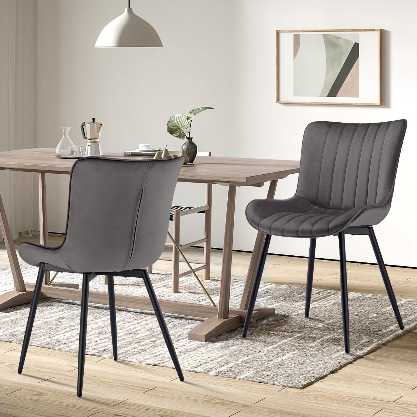 Zestaw 2 aksamitnych krzeseł do jadalni i salonu, ergonomiczne, metalowe nogi, ciemnoszare - nowoczesne krzesło kuchenne szare