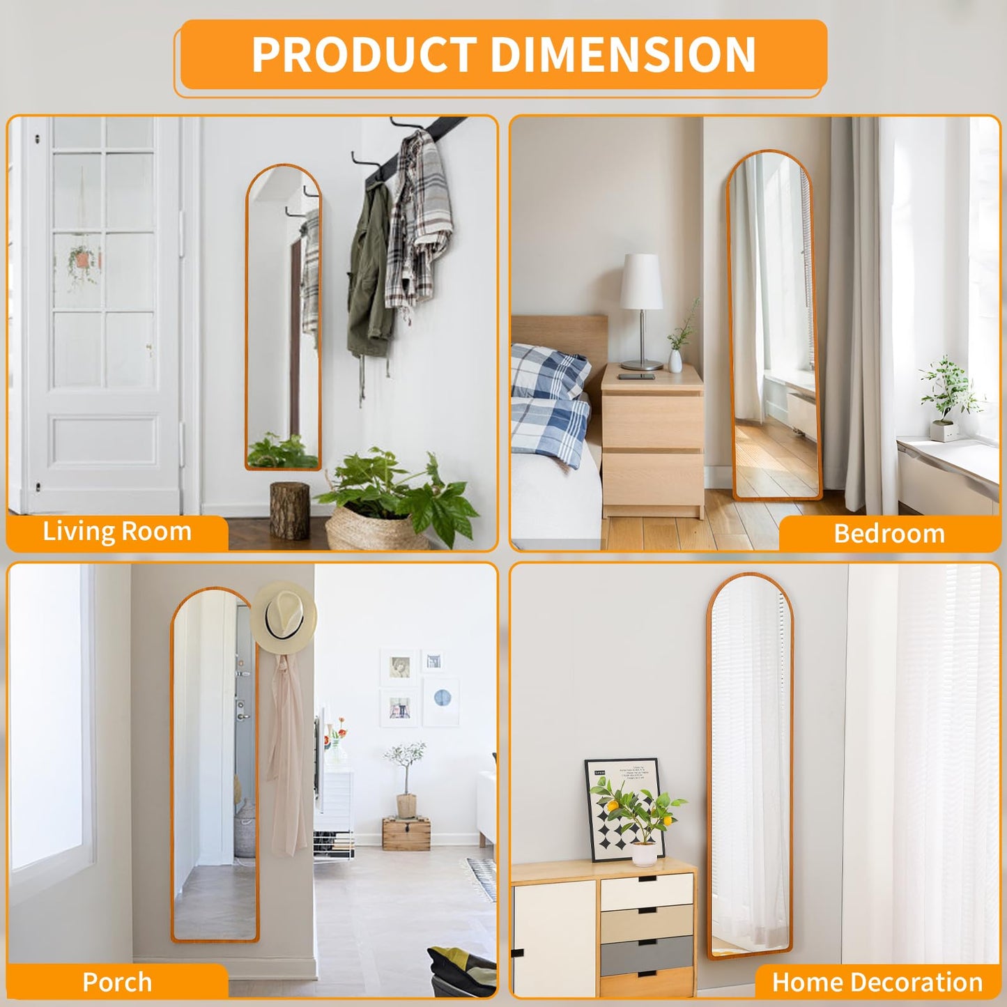 KAIHAOWIN Łukowe lustro o pełnej długości, drewniana rama, wiszące na ścianie i wolnostojące lustro podłogowe do sypialni garderoby