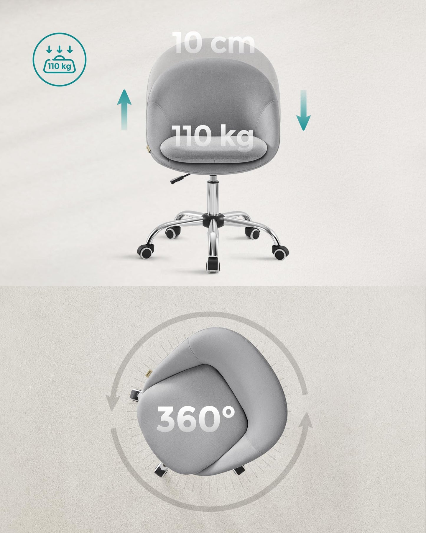 Krzesło do domowego biura, toaletka z mieszanki bawełny i lnu, krzesło biurowe, wyściółka z pianki, regulacja wysokości, do gabinetu, sypialni, gołębi szary