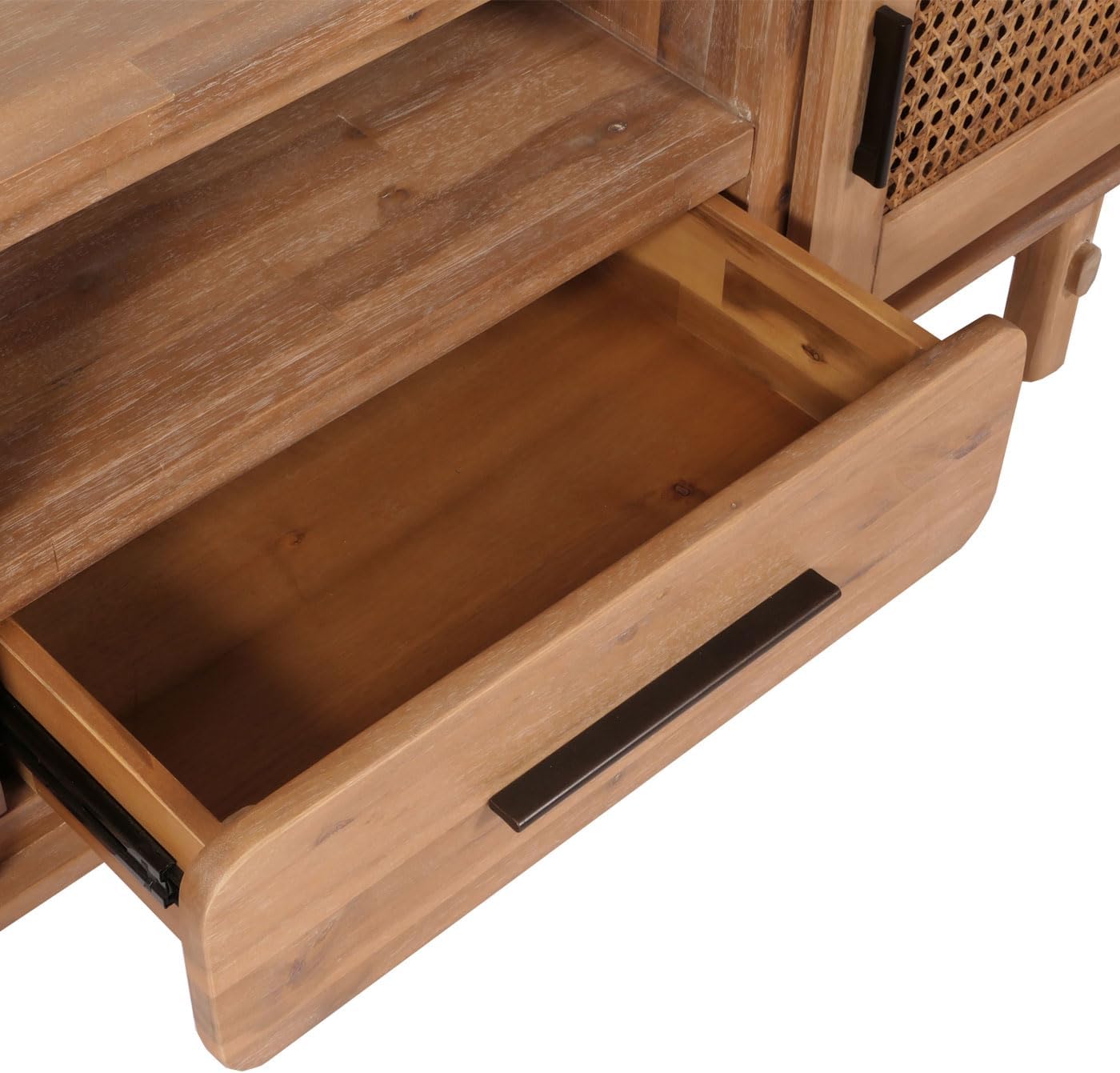 Szafka RTV z Rattanem i Drewna Akacjowego – 160x45x60 cm, Szafka pod telewizor z akacji 160cm