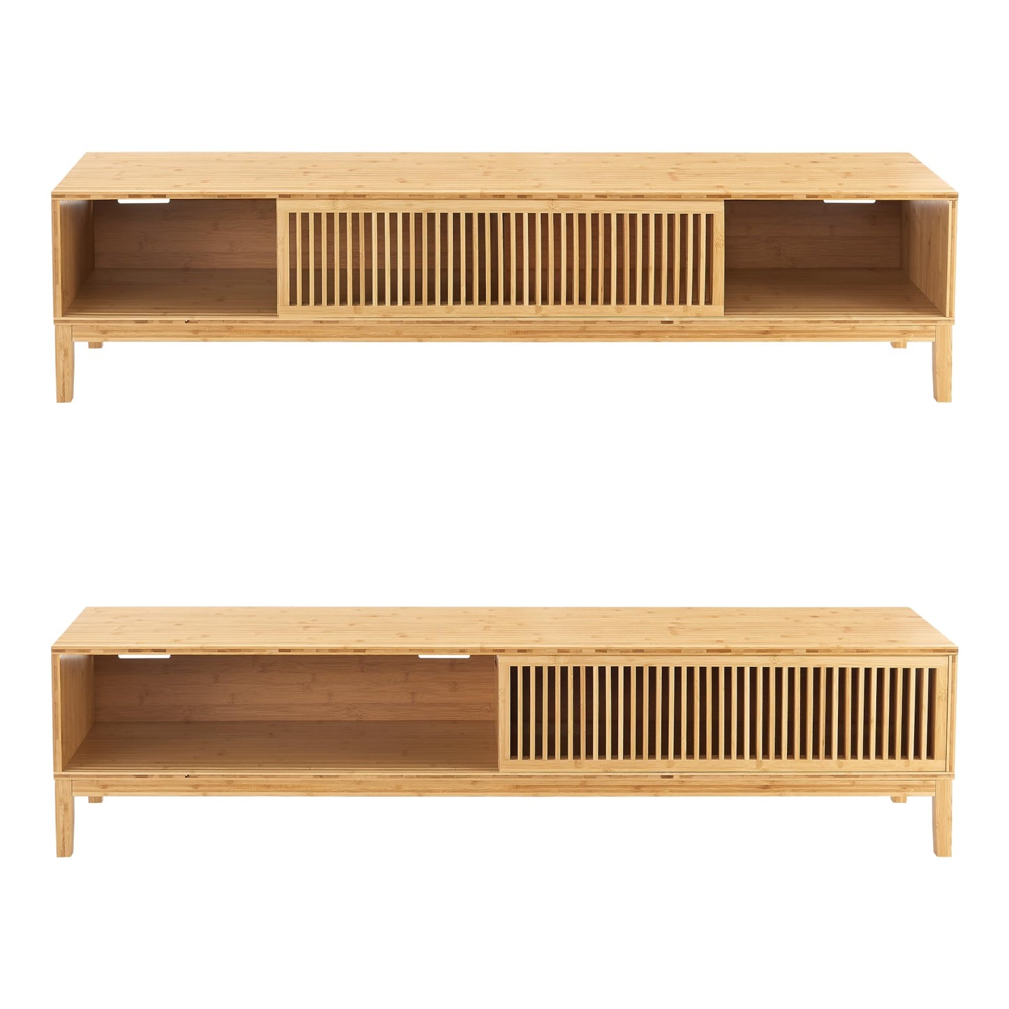 Szafka pod telewizor z bambusa naturalna z suwanymi drzwiami, komoda pod telewizor, 140 x 40 x 38 cm
