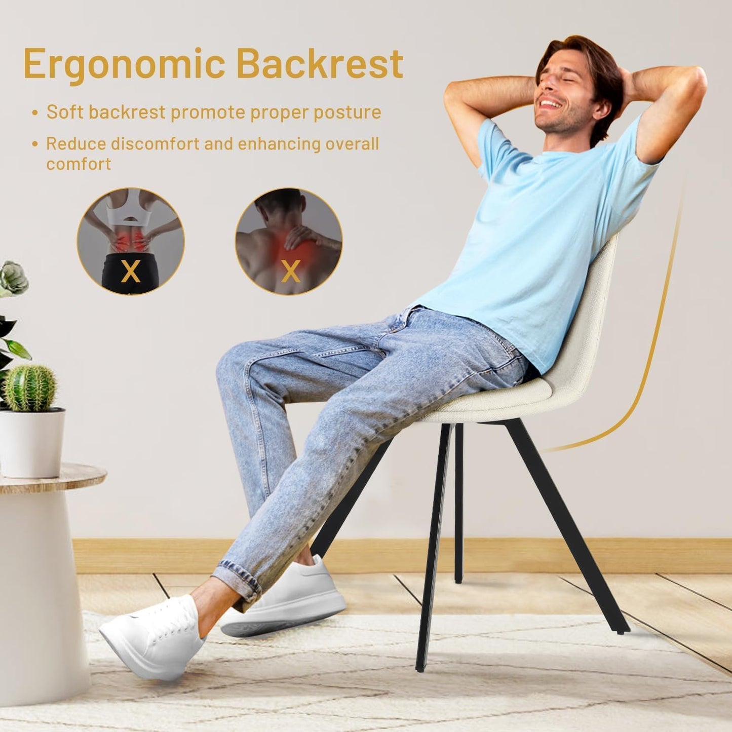 Zestaw 4 obrotowych krzeseł do jadalni i salonu, 360°, nowoczesne, beżowe, metalowe nogi - Nowoczesne krzesła obrotowe do salonu