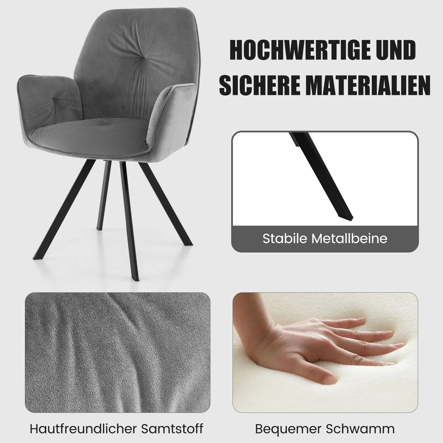 Komplet 2 Krzeseł Obrotowych Aksamitnych, 360°, Do Jadalni, Sypialni, Metalowe Nogi - Luksusowe Fotele do jadalni