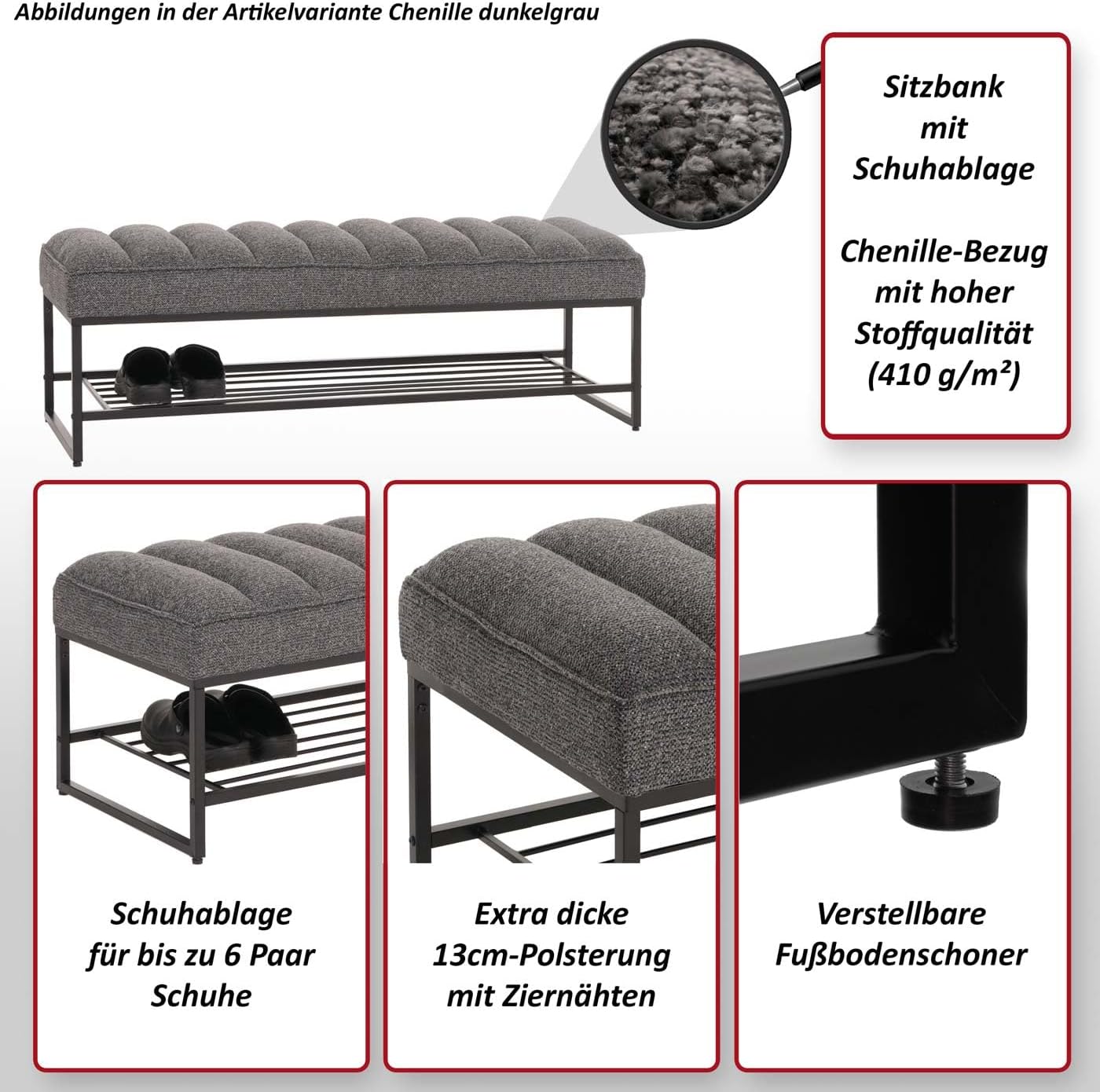 Tapicerowana ławka do korytarza - ławka tapicerowana z tkaniny boucle, regał na buty, szenilowa, 130 cm, kremowo-biała