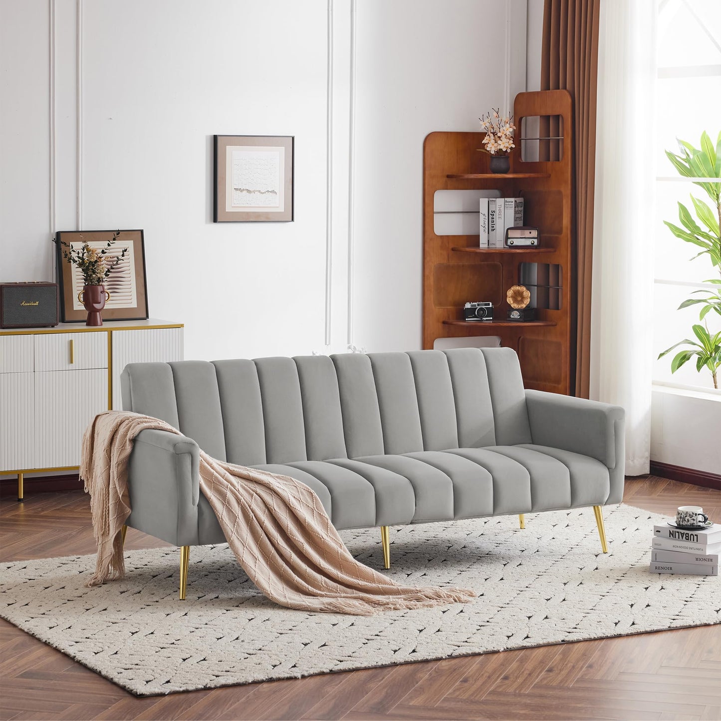 Składana sofa do spania, sofa z funkcją spania, nadaje się do salonu, sypialni, pokoju gościnnego (szara, 2 siedzenia)