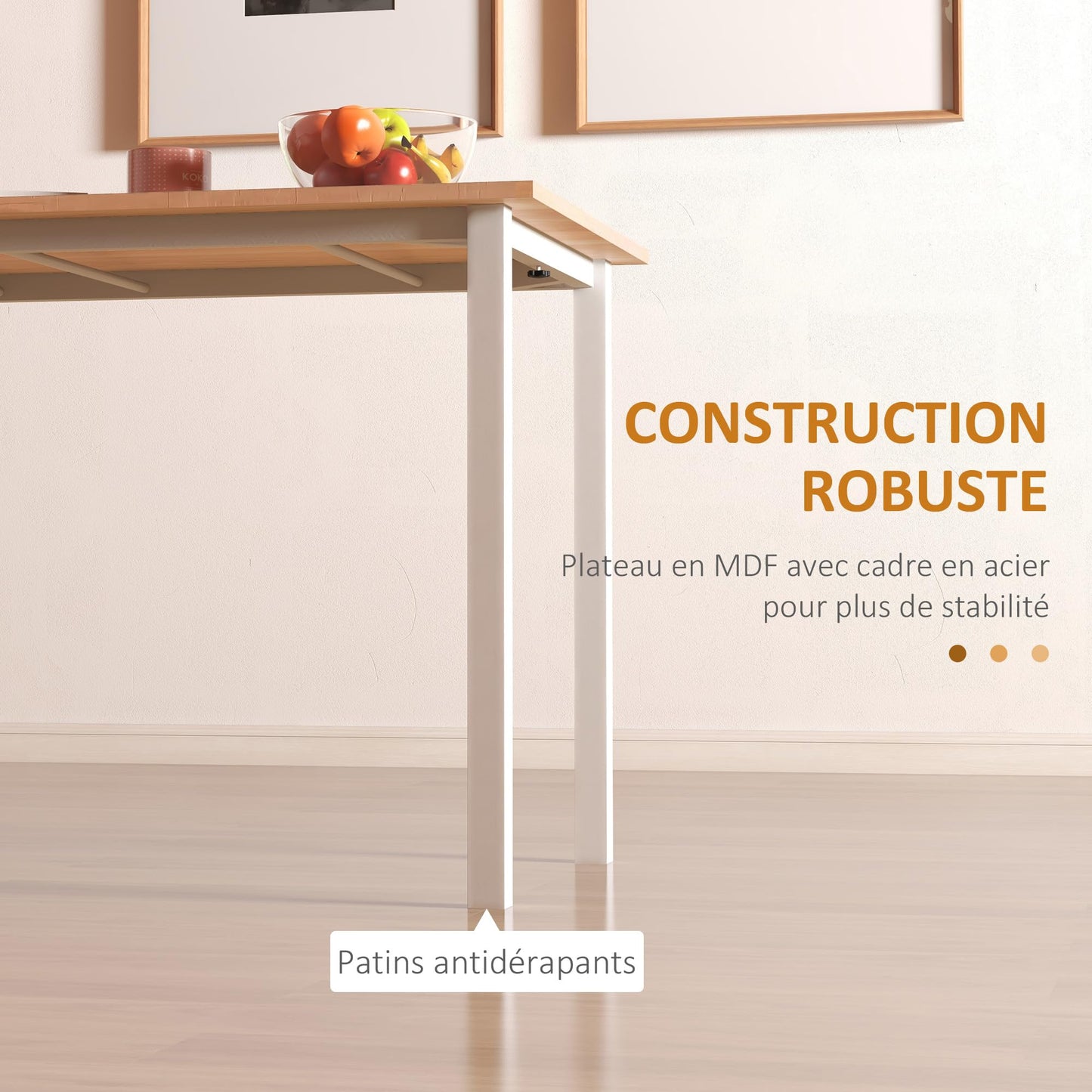 Nowoczesny Rozkładany Stół Jadalny, stół z dużym blatem dla 6 osób, biało-brązowy stół 110cm